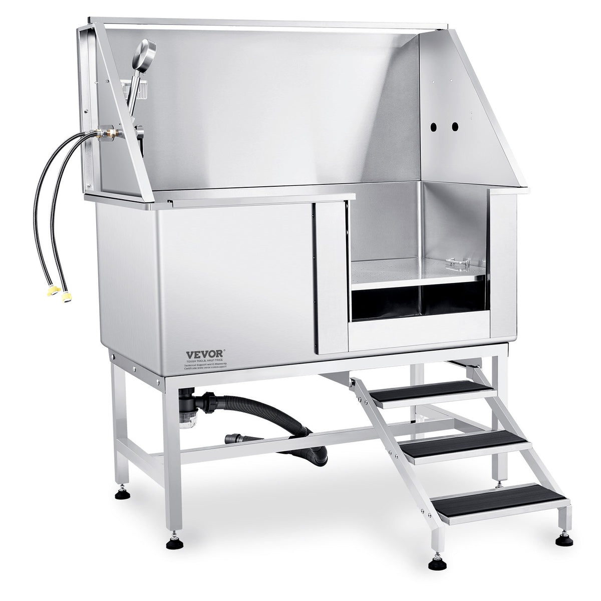 VEVOR Professional Stainless Steel Dog Grooming Bath Tub with Steps, Mixer Tap and Accessories, 127 cm, Right Door