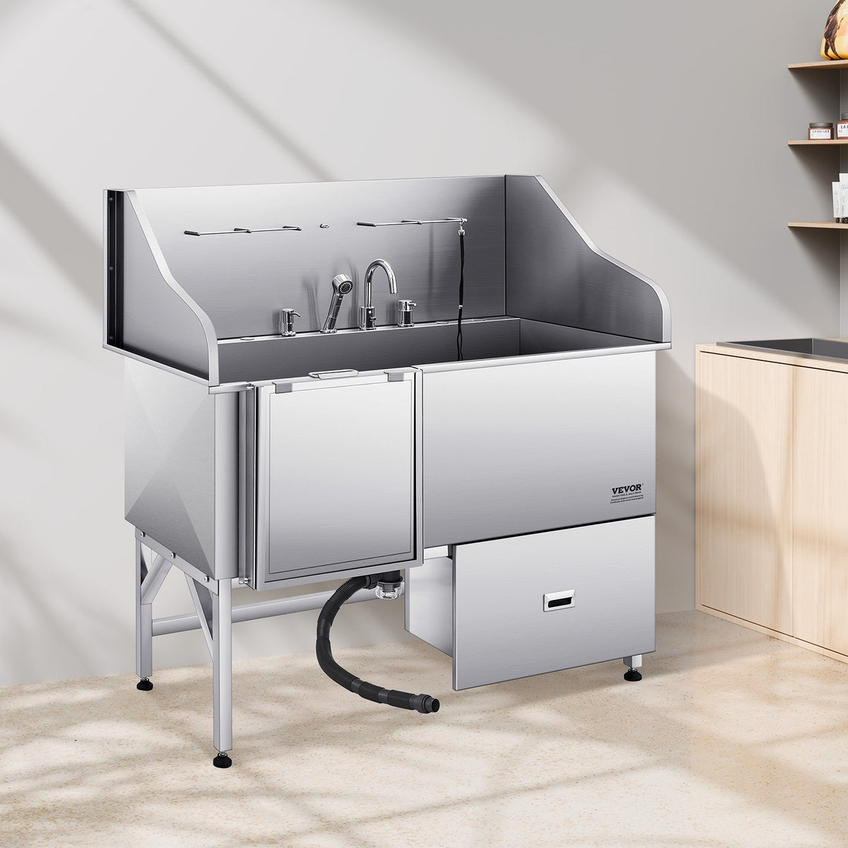 VEVOR 304 Stainless Steel Dog Grooming Bath Tub with Ramp, 154.9 cm, Left Door
