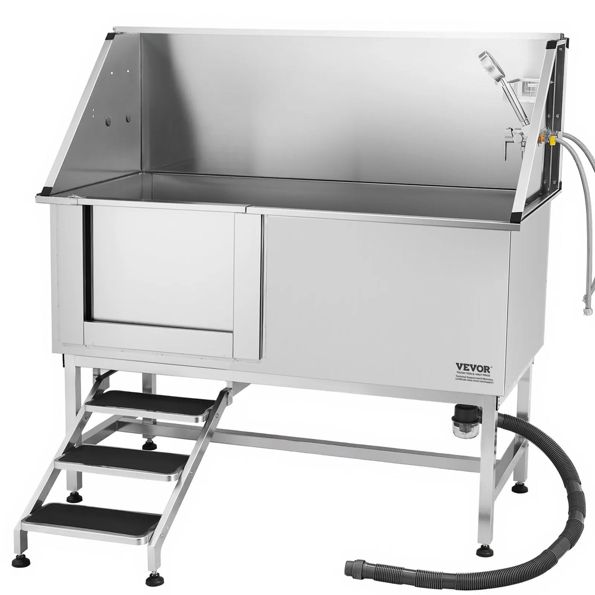 VEVOR Stainless Steel Dog Grooming Bath Tub with Steps, 157.5 cm, Left Door