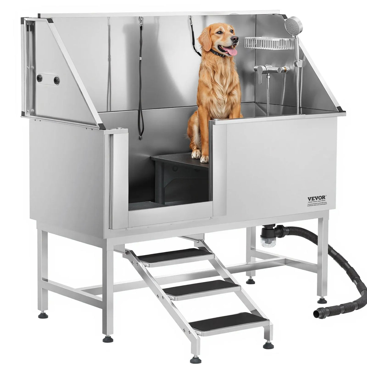 VEVOR Stainless Steel Dog Grooming Bath Tub with Steps, 157.5 cm, Left Door