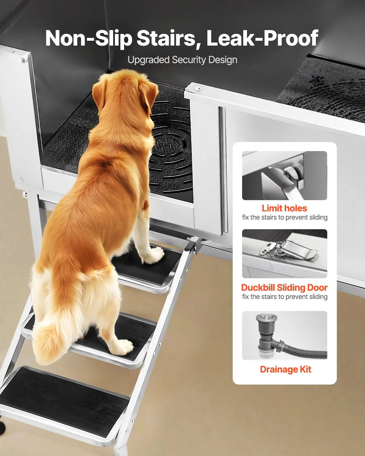 VEVOR Stainless Steel Dog Grooming Bath Tub with Steps, 157.5 cm, Left Door