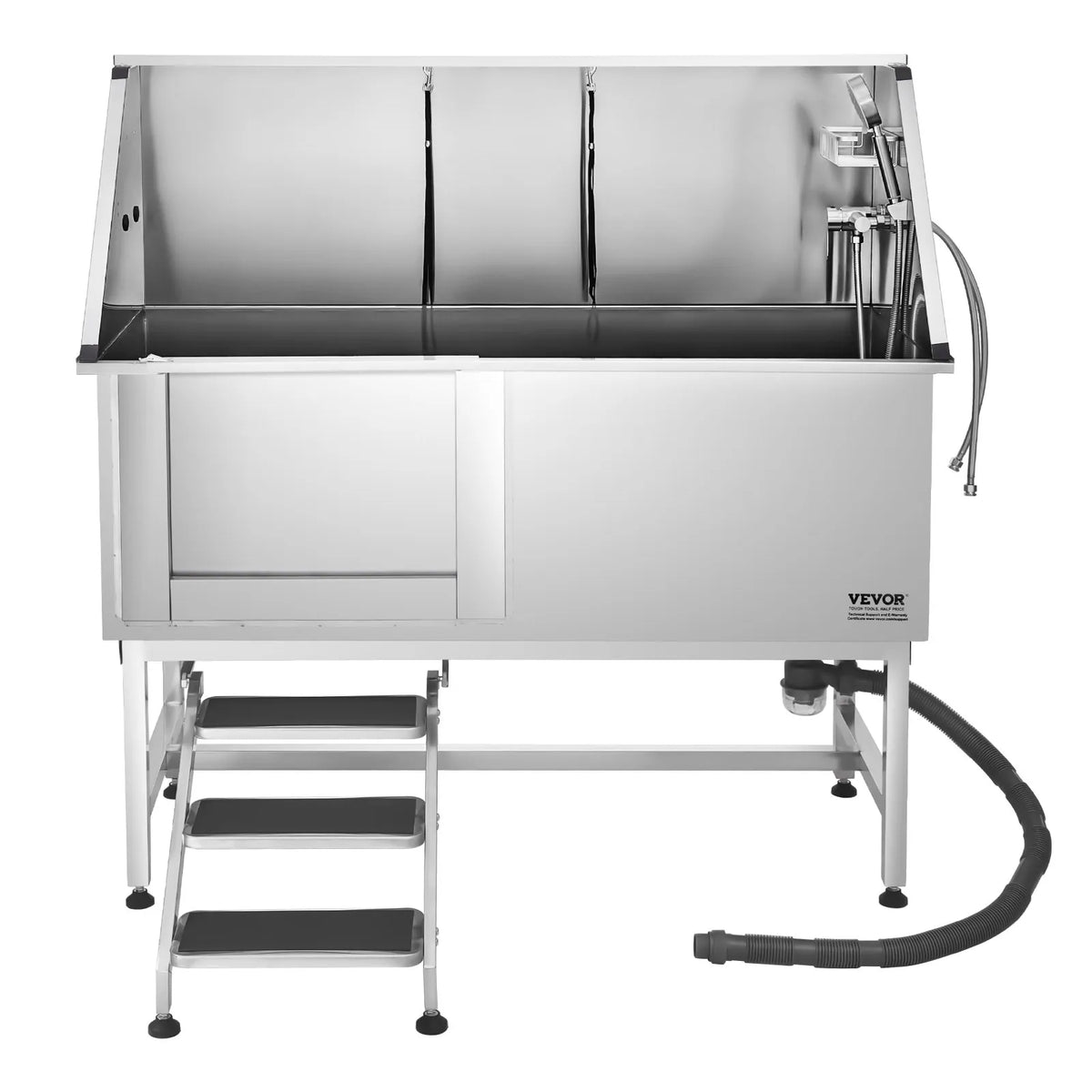 VEVOR Stainless Steel Dog Grooming Bath Tub with Steps, 157.5 cm, Left Door