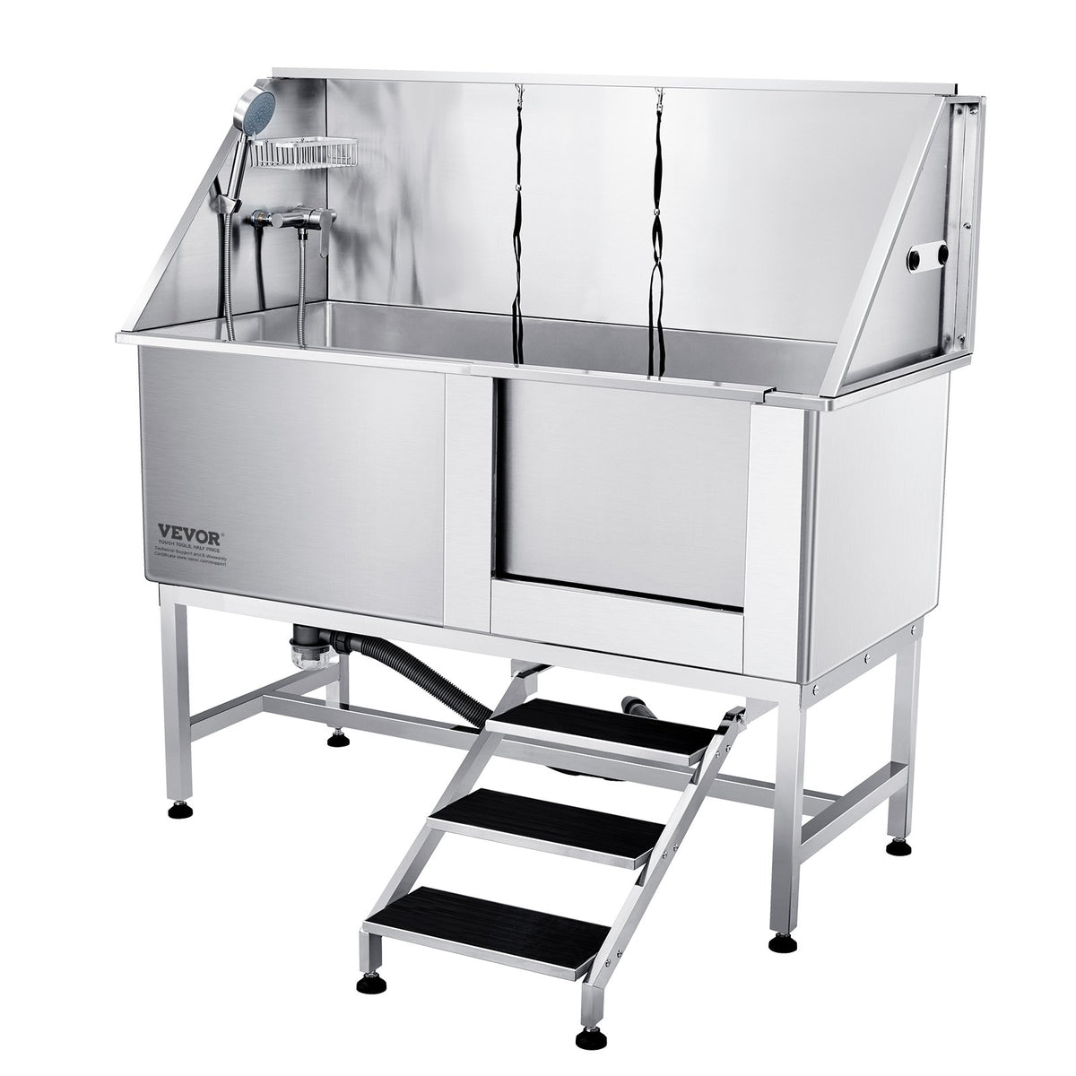 VEVOR Professional Stainless Steel Dog Grooming Bath Tub with Steps, 157 cm, Right Door