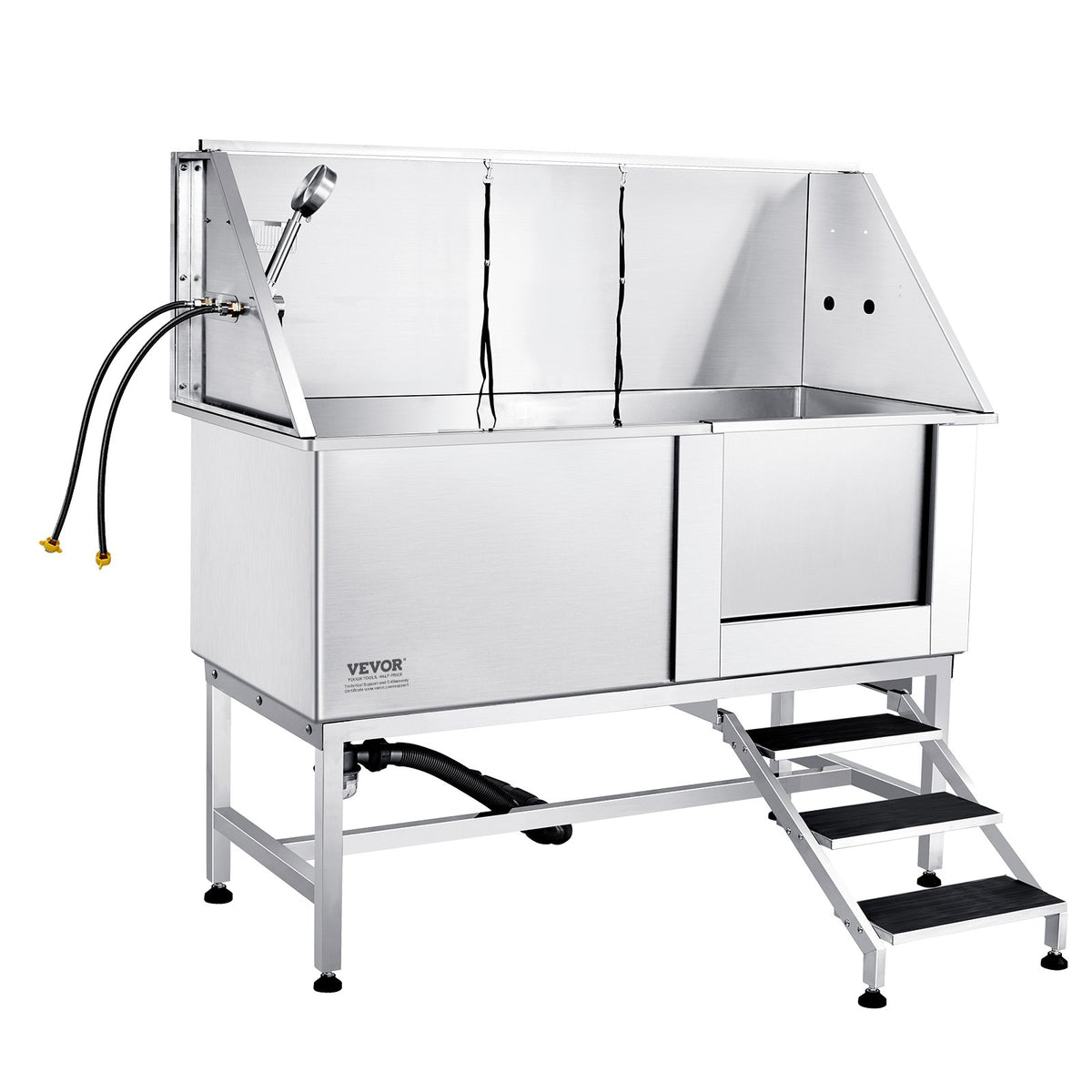 VEVOR Professional Stainless Steel Dog Grooming Bath Tub with Steps, 157 cm, Right Door