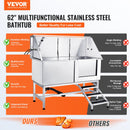 VEVOR 1,57 m profesionāla mājdzīvnieku vannošanas stacija ar kāpnēm - nerūsējošā tērauda vanna suņu kopšanai (labā puse)