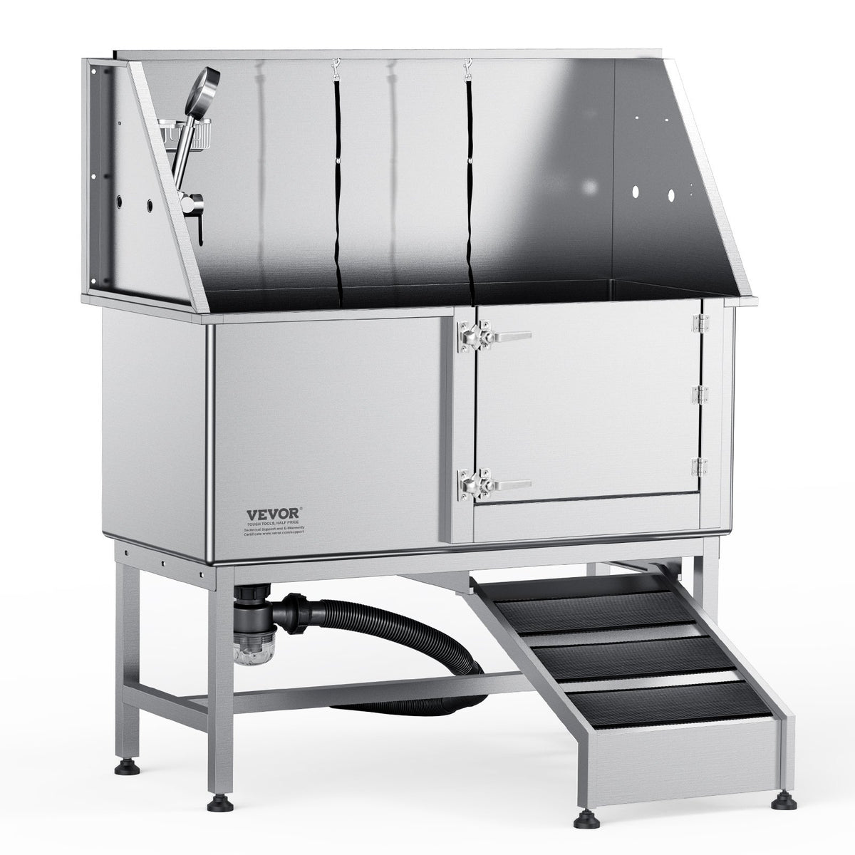 VEVOR Professional Stainless Steel Dog Grooming Bath Tub with Ramp, Mixer Tap and Accessories, 157 cm, Right Door