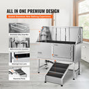 VEVOR 1,57 m profesionāla nerūsējošā tērauda suņu kopšanas vanna ar rampu, ziepju trauku, jaucējkrānu un bagātīgu piederumu komplektu (labā puse)