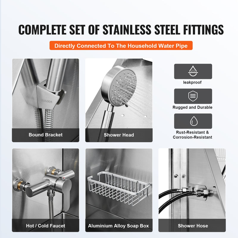 VEVOR 1,57 m profesionāla nerūsējošā tērauda suņu kopšanas vanna ar rampu, ziepju trauku, jaucējkrānu un bagātīgu piederumu komplektu (labā puse)