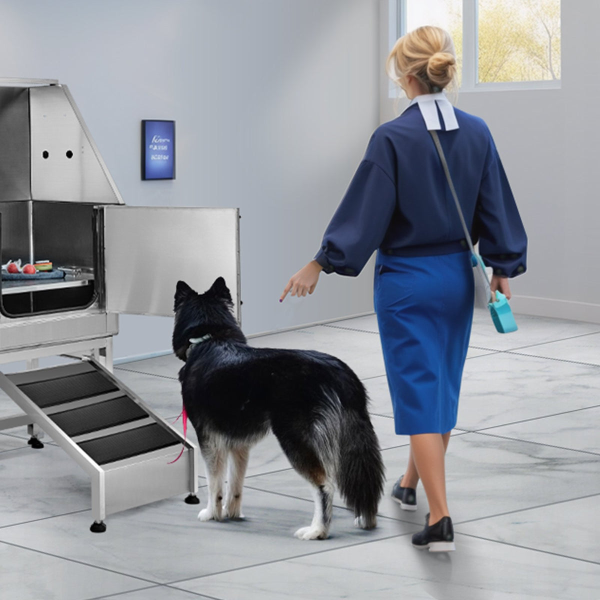 VEVOR Professional Stainless Steel Dog Grooming Bath Tub with Ramp, Mixer Tap and Accessories, 157 cm, Right Door