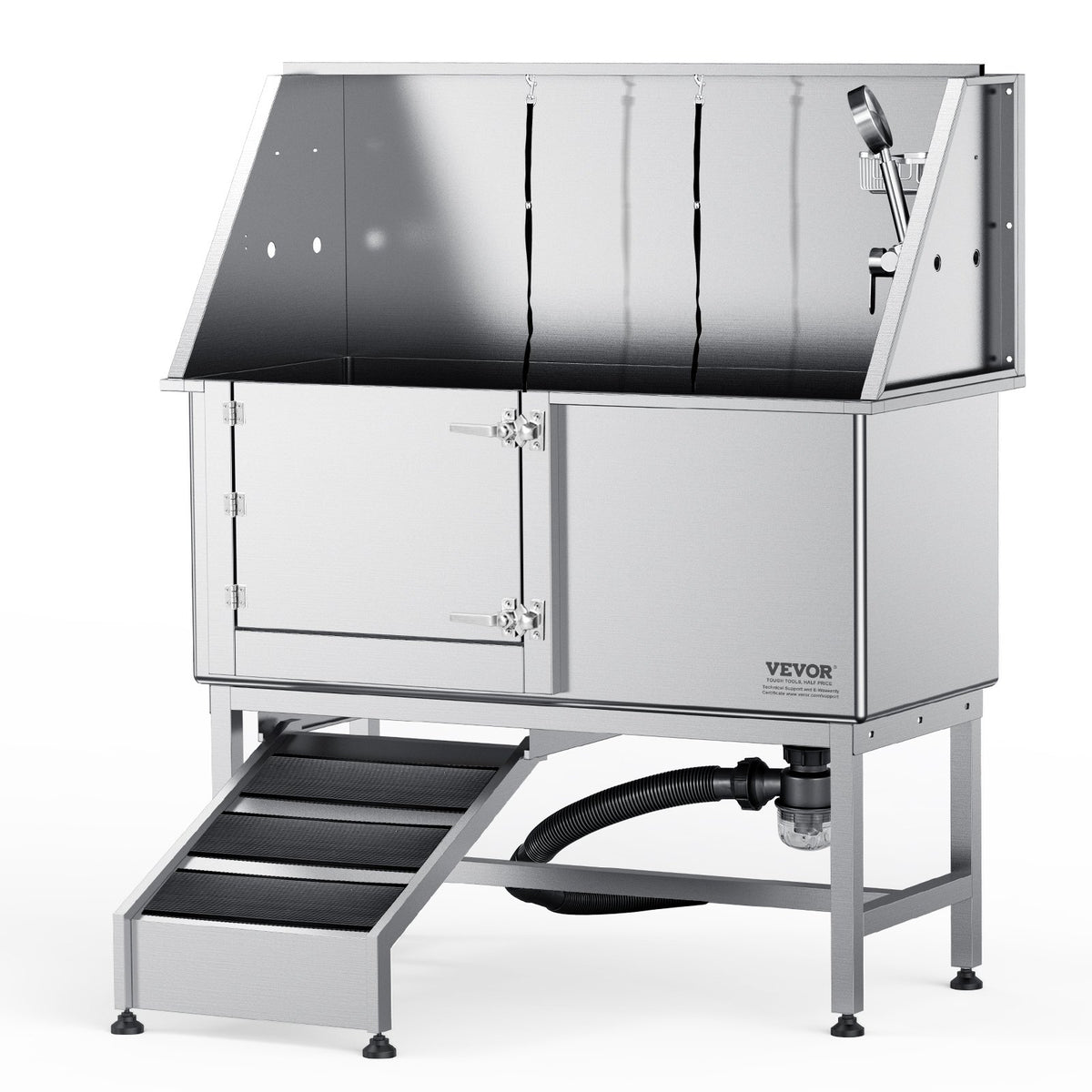 VEVOR Professional Stainless Steel Dog Grooming Bath Tub with Ramp, Mixer Tap and Accessories, 157 cm, Left Door