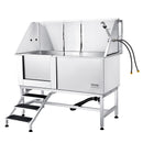 VEVOR 1,57 m profesionāla nerūsējošā tērauda suņu kopšanas vanna ar kāpnēm, ziepju trauku, jaucējkrānu un piederumiem (kreisā puse)