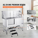 VEVOR 1,57 m profesionāla nerūsējošā tērauda suņu kopšanas vanna ar kāpnēm, ziepju trauku, jaucējkrānu un piederumiem (kreisā puse)