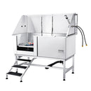 VEVOR 1,57 m profesionāla nerūsējošā tērauda suņu kopšanas vanna ar kāpnēm, ziepju trauku, jaucējkrānu un piederumiem (kreisā puse)