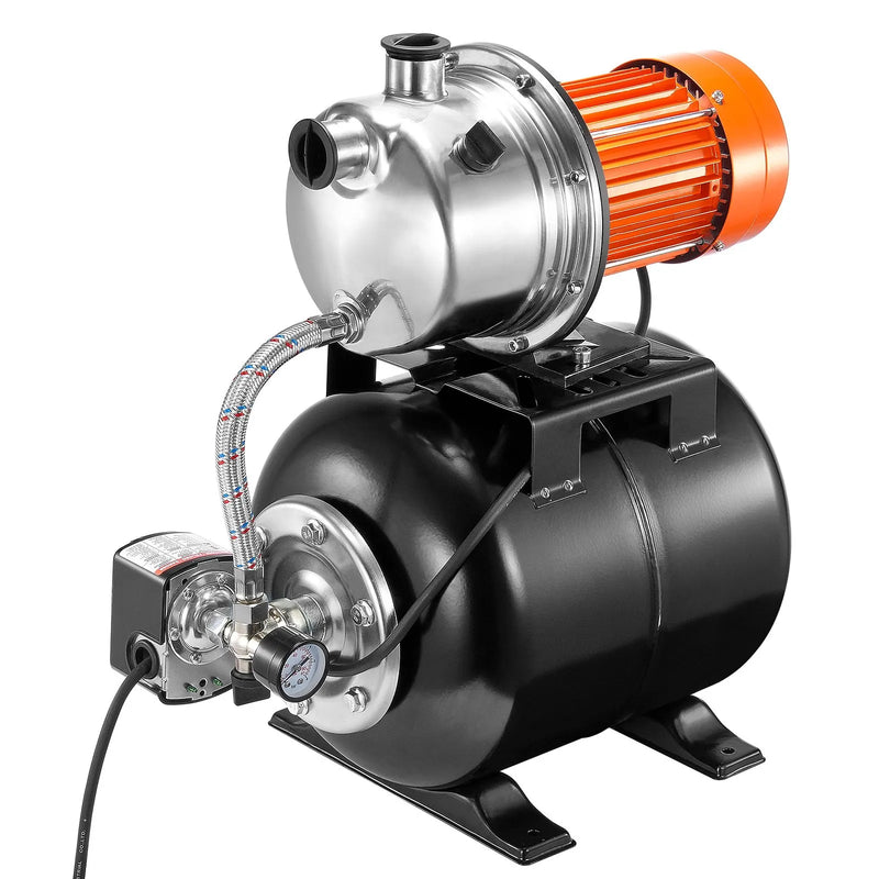 VEVOR seklas akas ūdens sūknis 1193 W ar spiediena tvertni, plūsma līdz 83 l/min, automātisks apūdeņošanas un ūdens spiediena pastiprināšanas sūknis ar 19 l tvertni, spiediena slēdzis 2/3,4 bar, nerūsējošā tērauda sūkņa galva mājai, dārzam un zālienam
