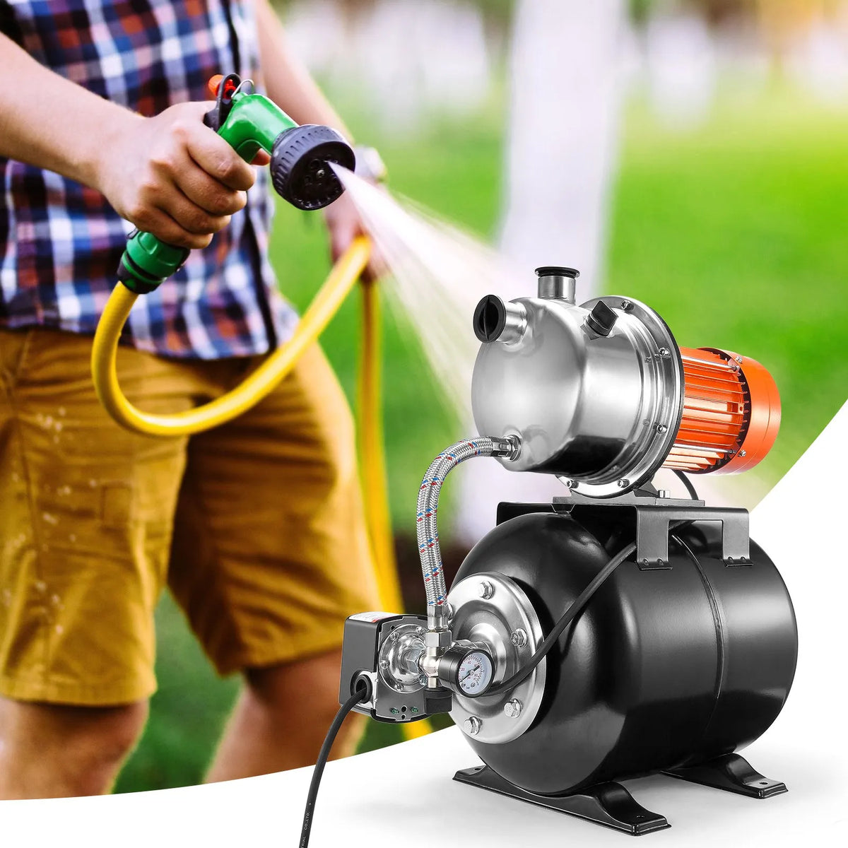 VEVOR Shallow Well Water Pump 1193 W with Pressure Tank, Flow up to 83 l/min, Automatic Watering and Water Pressure Booster Pump with 19 l Tank, Pressure Switch 2/3.4 bar, Stainless Steel Pump Head for Home, Garden and Lawn