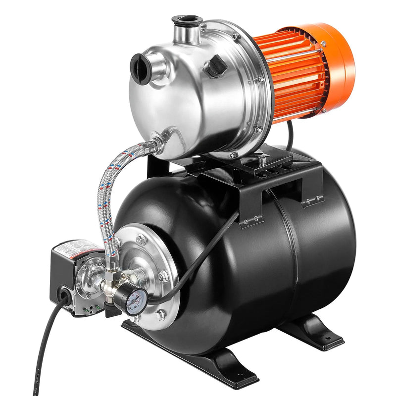 VEVOR seklas akas ūdens sūknis 745 W ar spiediena tvertni, plūsma līdz 63 l/min, automātisks ūdens spiediena pastiprināšanas sūknis ar pacelšanas augstumu līdz 40 m, spiediena slēdzis 1,4/2,8 bar, nerūsējošā tērauda galva