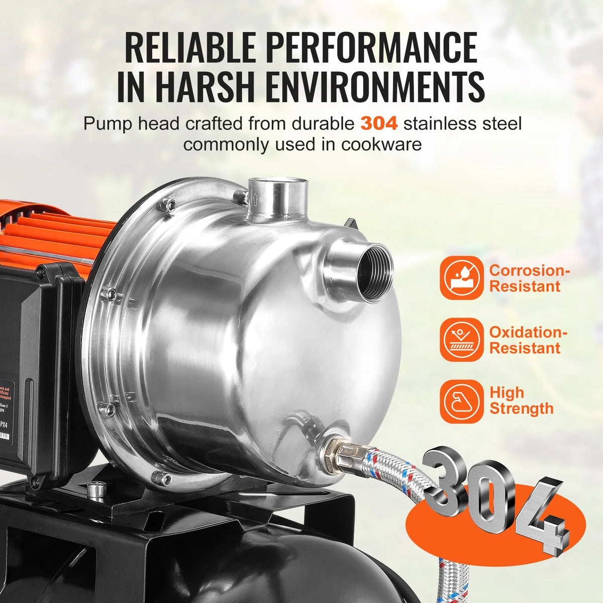 VEVOR Shallow Well Water Pump 745 W with Pressure Tank, Flow up to 63 l/min, Automatic Water Pressure Booster Pump with Lift Height up to 40 m, Pressure Switch 1.4/2.8 bar, Stainless Steel Head