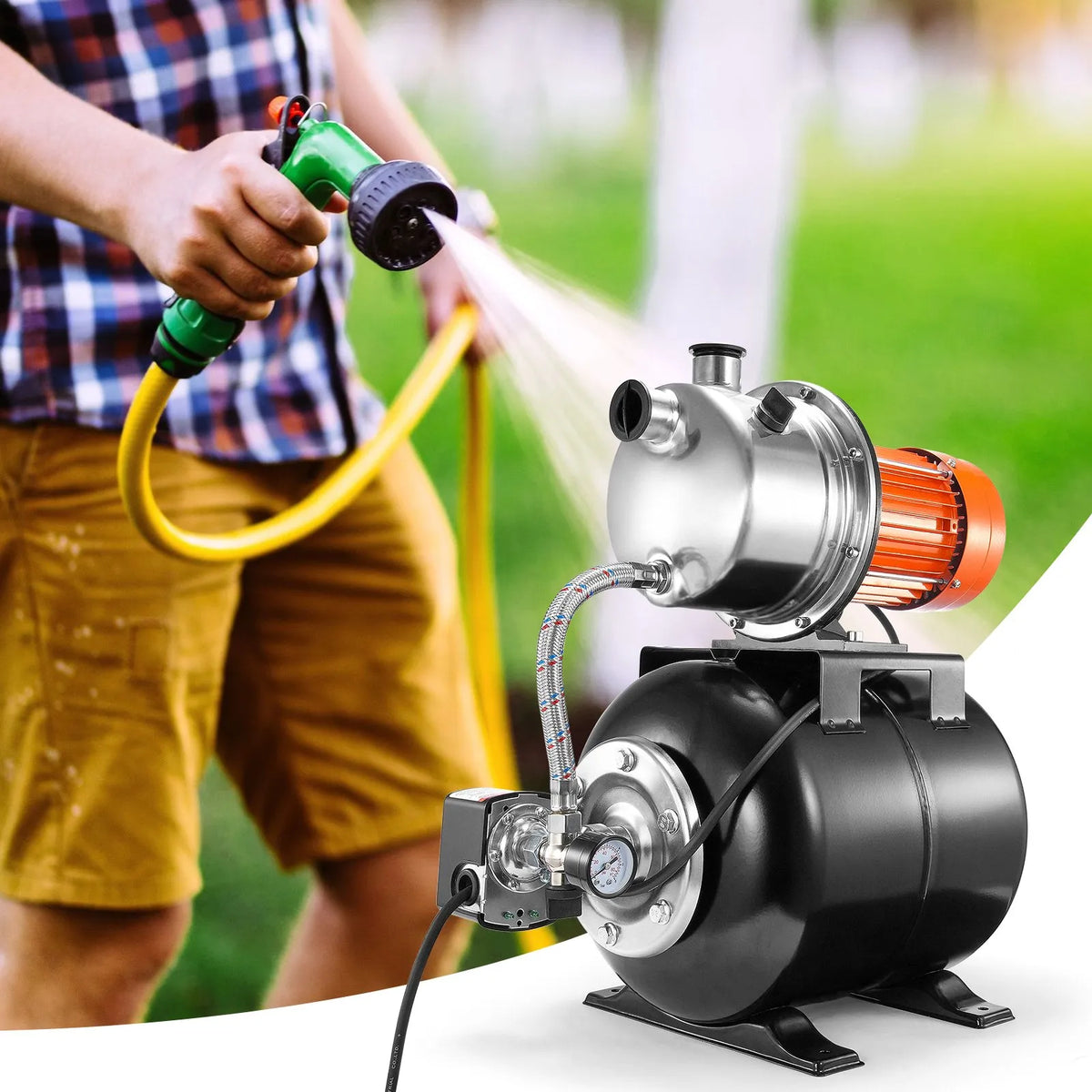 VEVOR Shallow Well Water Pump 745 W with Pressure Tank, Flow up to 63 l/min, Automatic Water Pressure Booster Pump with Lift Height up to 40 m, Pressure Switch 1.4/2.8 bar, Stainless Steel Head