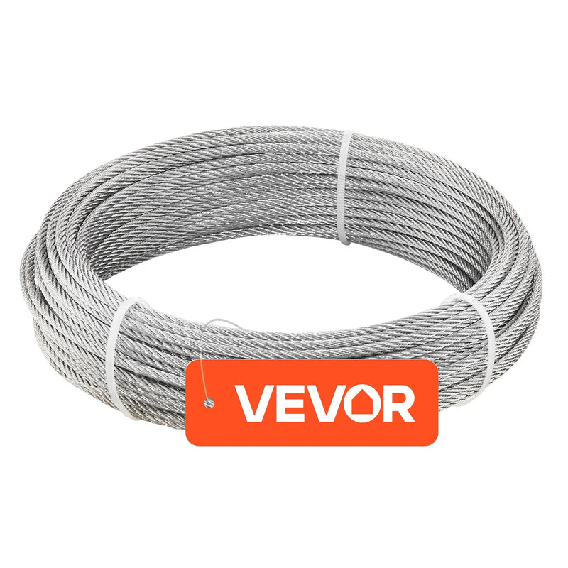 VEVOR tērauda troses komplekts 3,2 mm × 30,5 m, 304 nerūsējošā tērauda trose ar griezēju, pārrāvuma izturība 7,1 kN, 7×7 dzīslu konstrukcija, margām un dārza režģiem