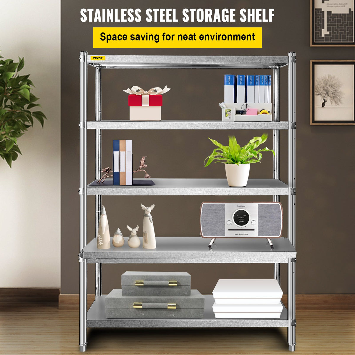 VEVOR Stainless Steel Shelving Unit 122 × 47 cm, 5 Adjustable Levels