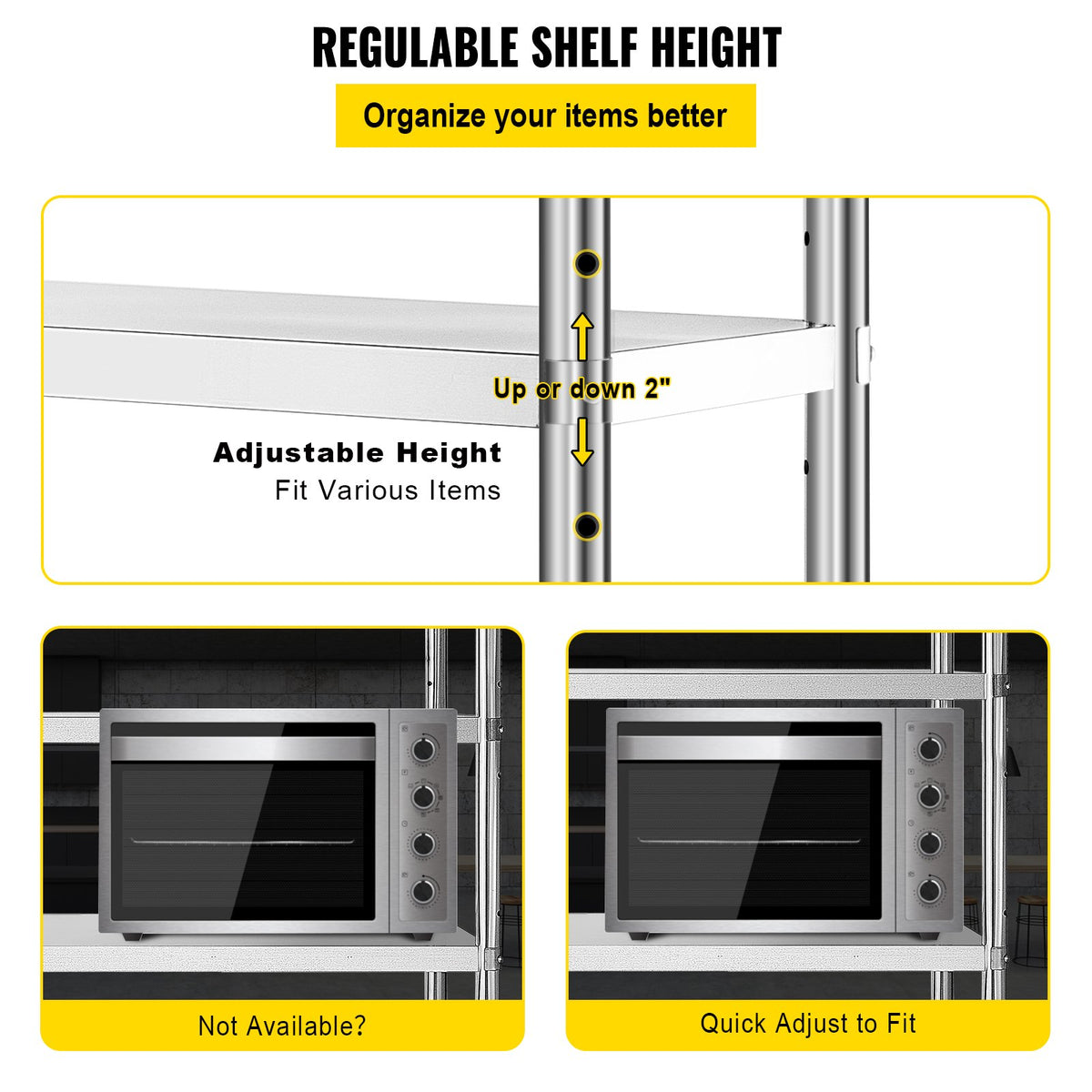 VEVOR Stainless Steel Shelving Unit 122 × 47 cm, 5 Adjustable Levels