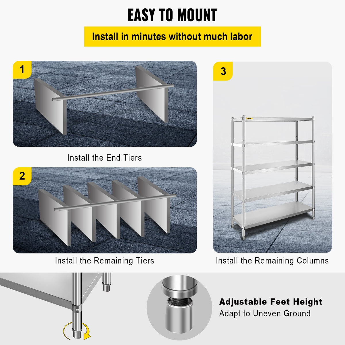 VEVOR Stainless Steel Shelving Unit 122 × 47 cm, 5 Adjustable Levels