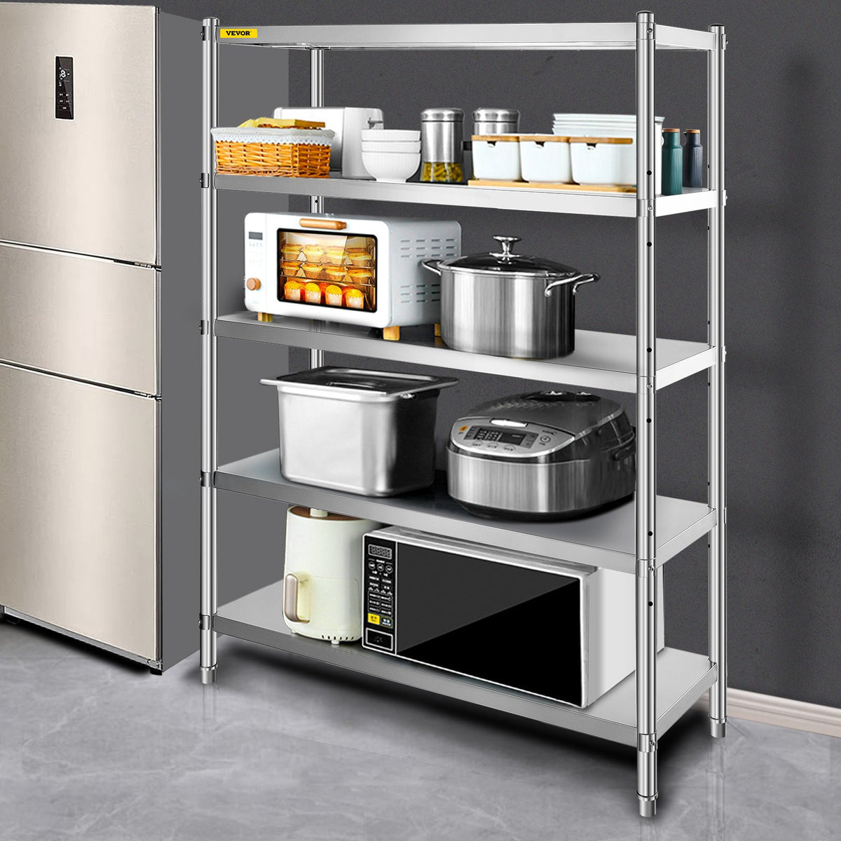 VEVOR Stainless Steel Shelving Unit 122 × 47 cm, 5 Adjustable Levels
