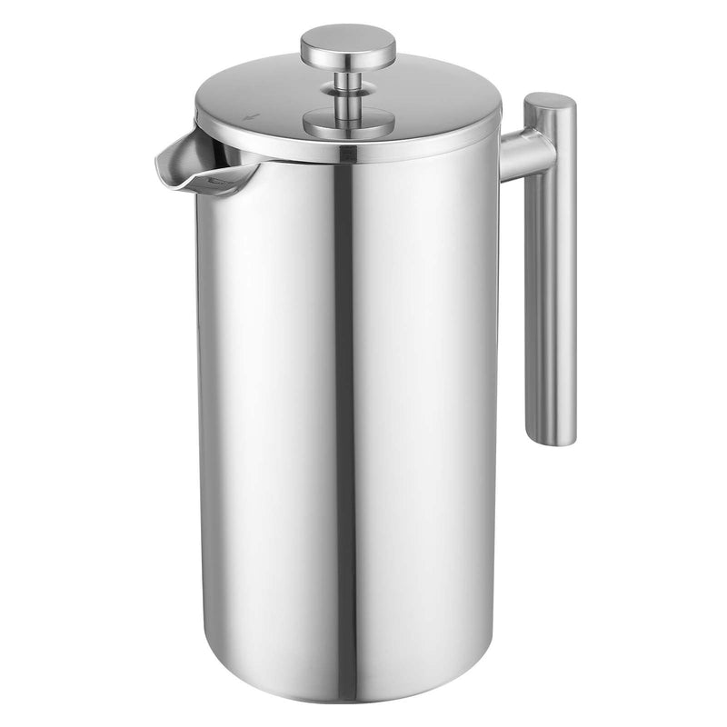 French Press kafijas kanna 1,5 L nerūsējošais tērauds ar filtru, dubultsienu termoizolēta, sudraba