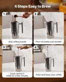 French Press kafijas kanna 1,5 L nerūsējošais tērauds ar filtru, dubultsienu termoizolēta, sudraba