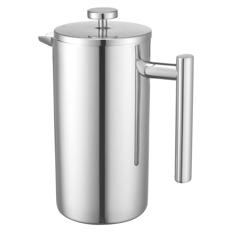 French Press kafijas kanna 1,5 L nerūsējošais tērauds ar filtru, dubultsienu termoizolēta, sudraba