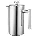 Franču kafijas prese, 1 l nerūsējošā tērauda ar filtru, dubultsienu termoizolācija, piemērota kafijai un tējai, aukstajai brūvēšanai, kempingam, ceļošanai un mājas virtuvei, sudraba krāsa