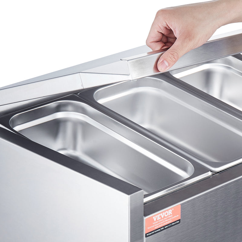 VEVOR galda salātu un picas sagatavošanas ledusskapis, 140 W, nerūsējošais tērauds, CE