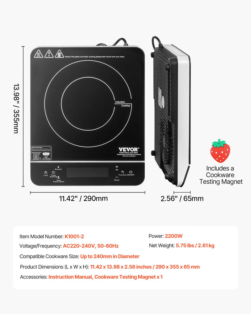 VEVOR Pārnēsājamā Indukcijas Plīts 2200W, 9 Temperatūras Līmeņi