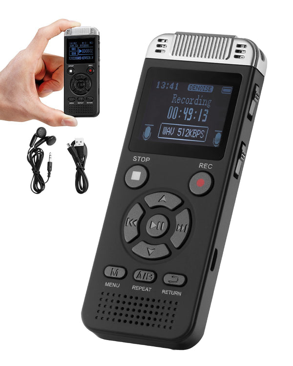 VEVOR digitālais balss ierakstītājs, 128 GB, ar balss aktivizēšanu, USB un MP3 atbalstu