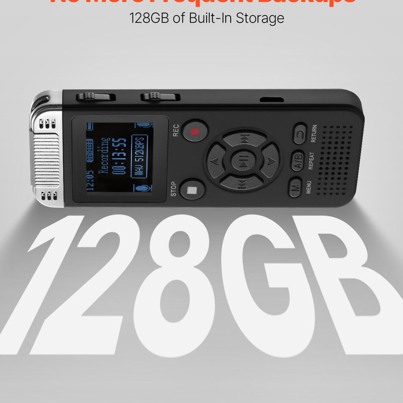 VEVOR digitālais balss ierakstītājs, 128 GB, ar balss aktivizēšanu, USB un MP3 atbalstu