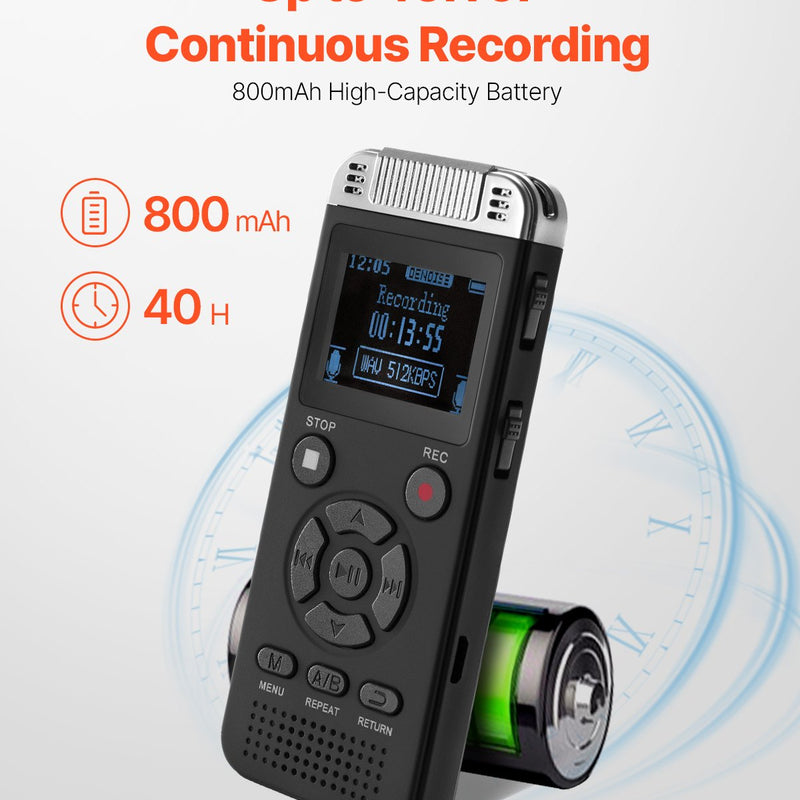 VEVOR digitālais balss ierakstītājs, 128 GB, ar balss aktivizēšanu, USB un MP3 atbalstu