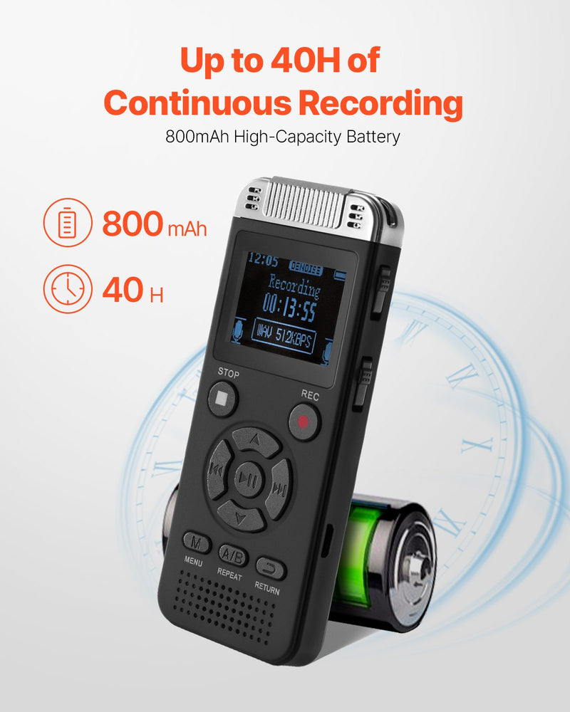 VEVOR digitālais balss ierakstītājs, 128 GB, ar balss aktivizēšanu, USB un MP3 atbalstu