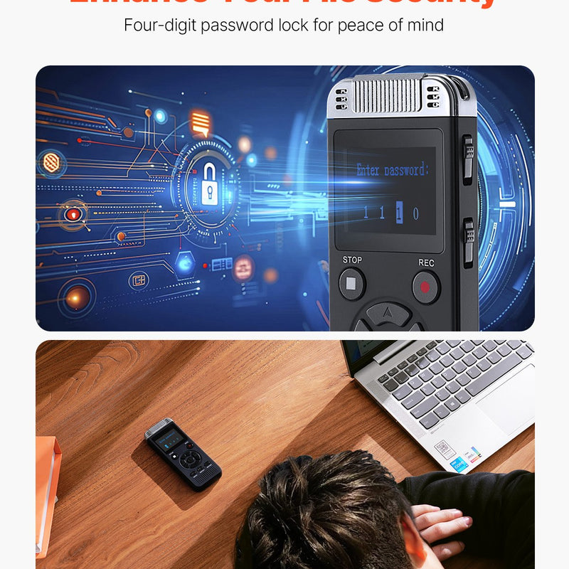 VEVOR digitālais balss ierakstītājs, 128 GB, ar balss aktivizēšanu, USB un MP3 atbalstu