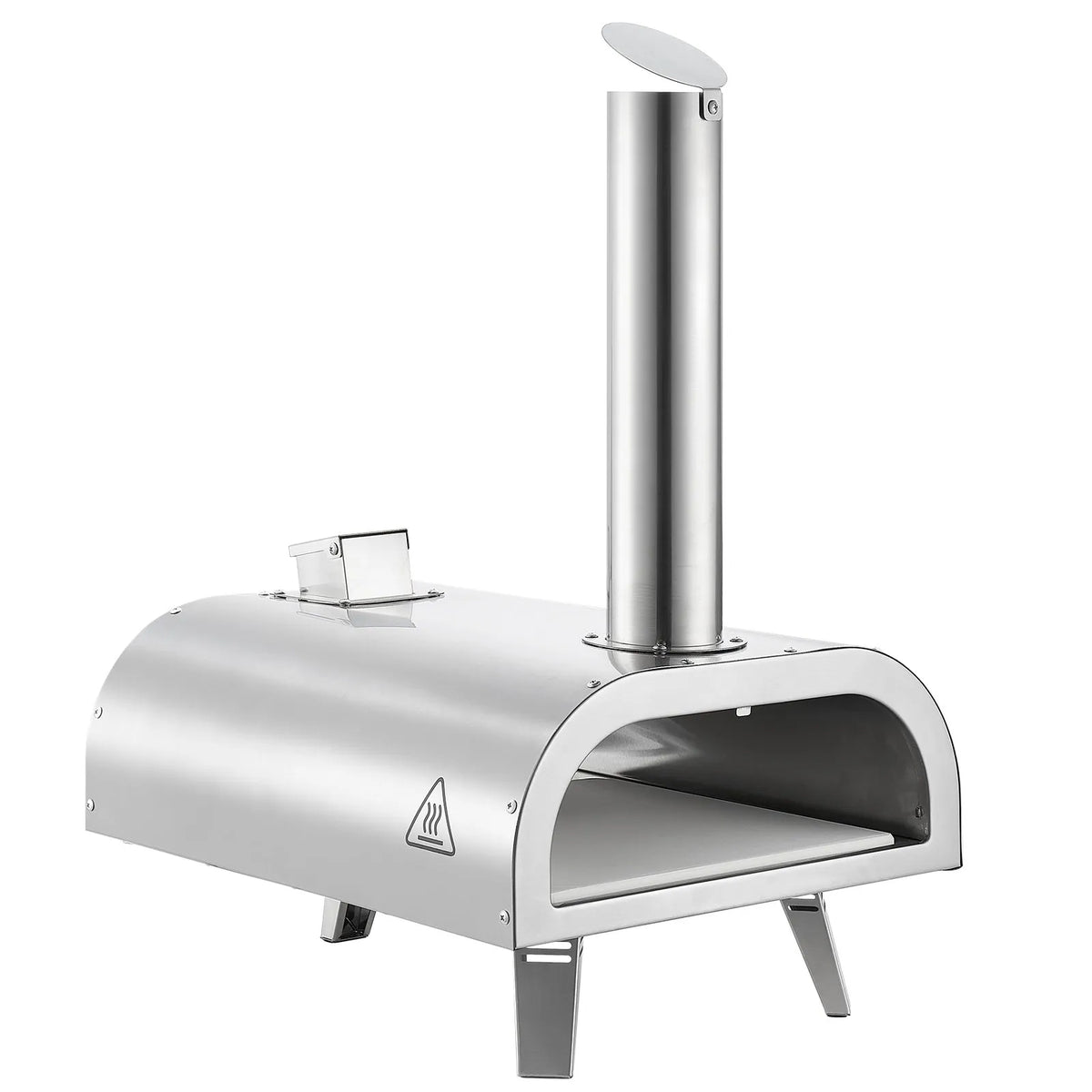 Outdoor Pizza Oven 30 cm, Portable Pellet Pizza Oven with Built-in Thermometer, Stainless Steel Wood-Fired Oven with Stone Plate, Peel and Bag, Suitable for Garden and Camping, Silver