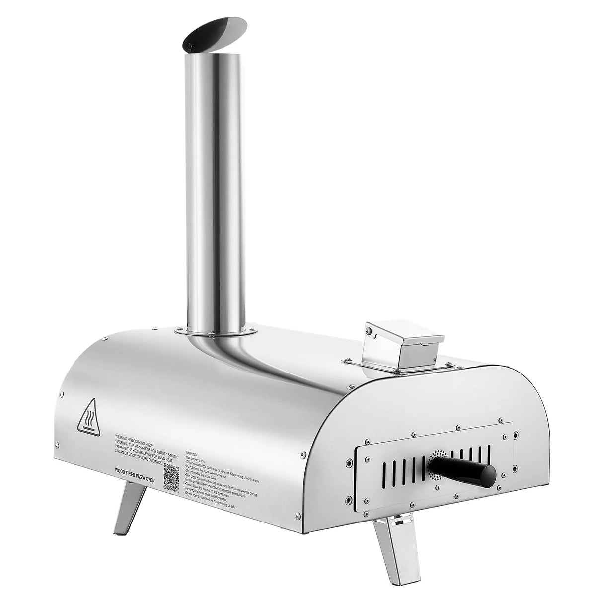 Outdoor Pizza Oven 30 cm, Portable Pellet Pizza Oven with Built-in Thermometer, Stainless Steel Wood-Fired Oven with Stone Plate, Peel and Bag, Suitable for Garden and Camping, Silver