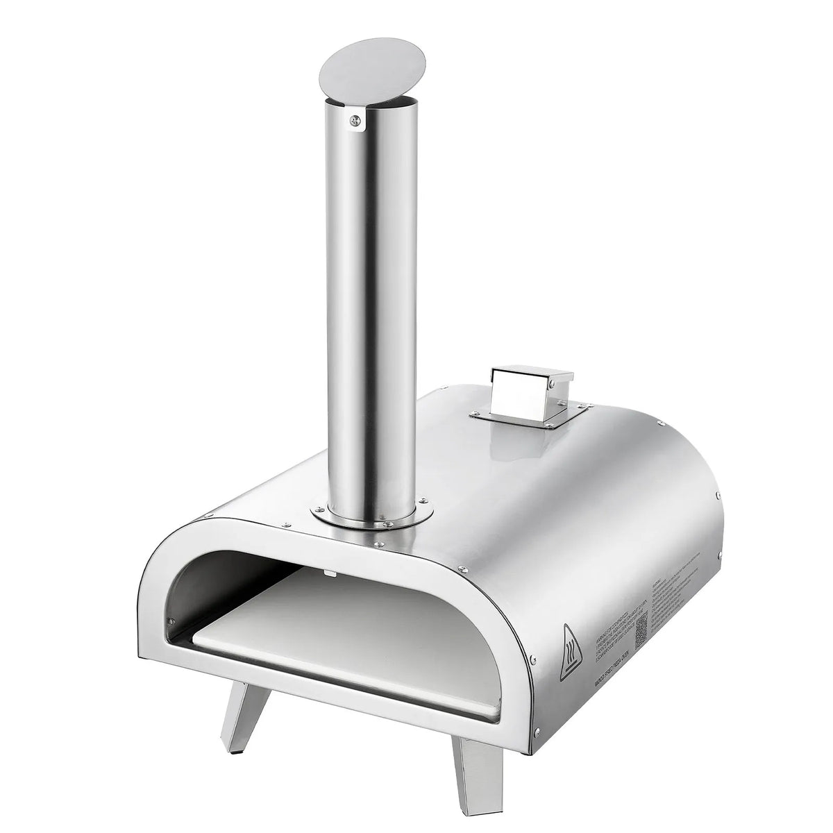 Outdoor Pizza Oven 30 cm, Portable Pellet Pizza Oven with Built-in Thermometer, Stainless Steel Wood-Fired Oven with Stone Plate, Peel and Bag, Suitable for Garden and Camping, Silver