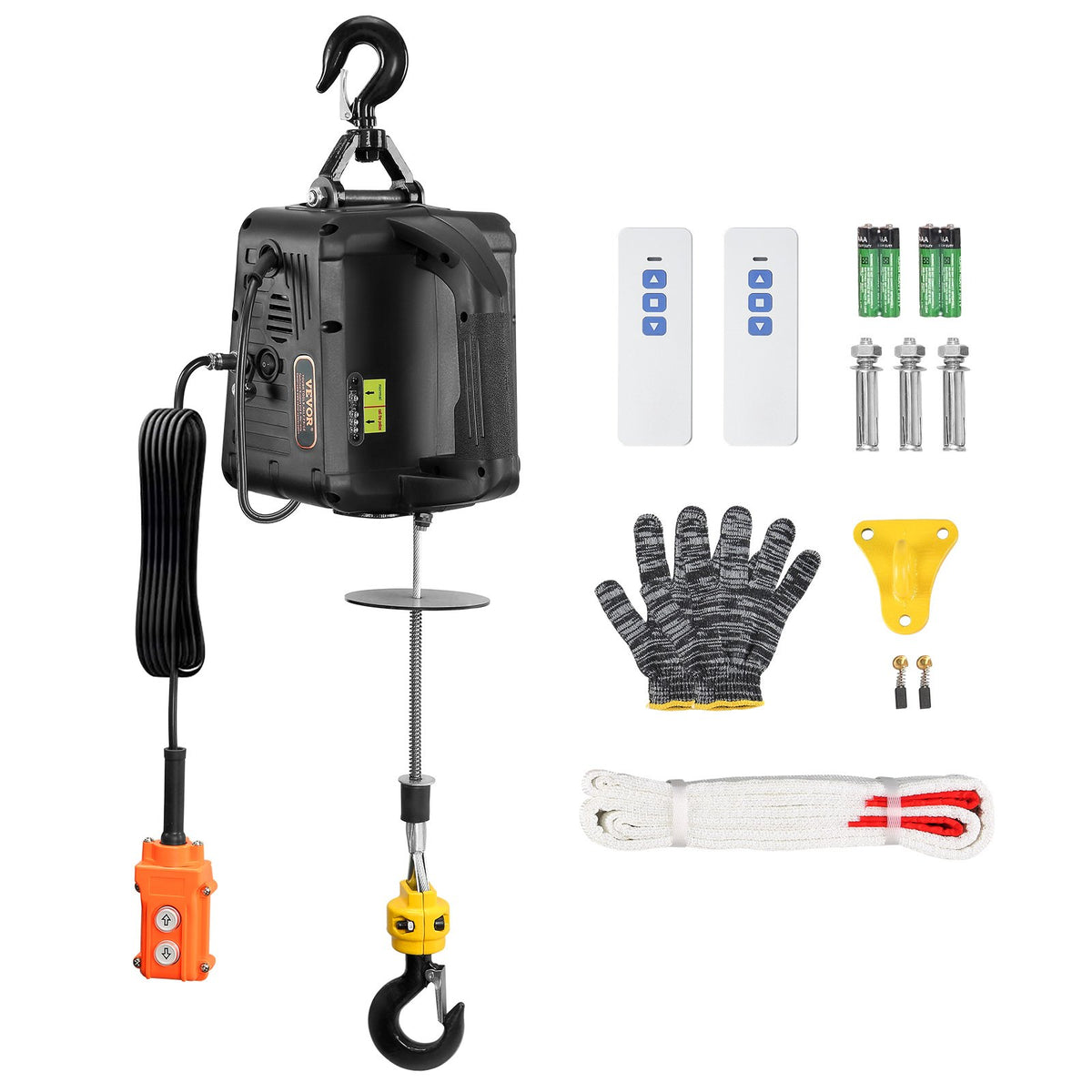 VEVOR 3-in-1 Portable Electric Winch Hoist, 500 kg, with Wired/Wireless Remote Control