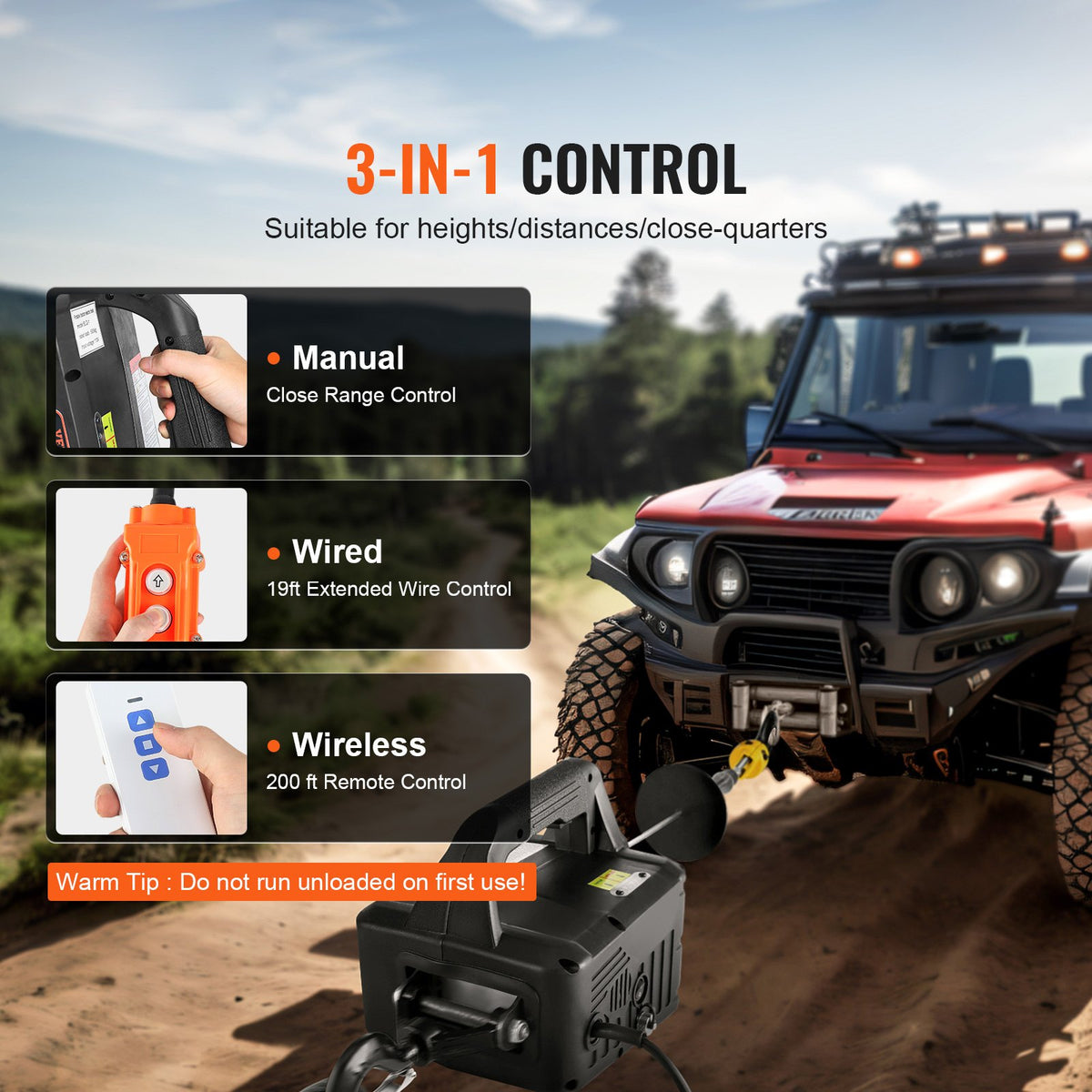 VEVOR 3-in-1 Portable Electric Winch Hoist, 500 kg, with Wired/Wireless Remote Control
