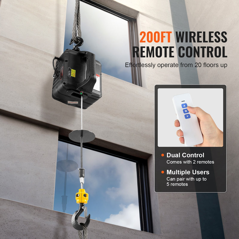 VEVOR 2-in-1 pārnēsājamais elektriskais pacēlājs, 500 kg, bezvadu tālvadība