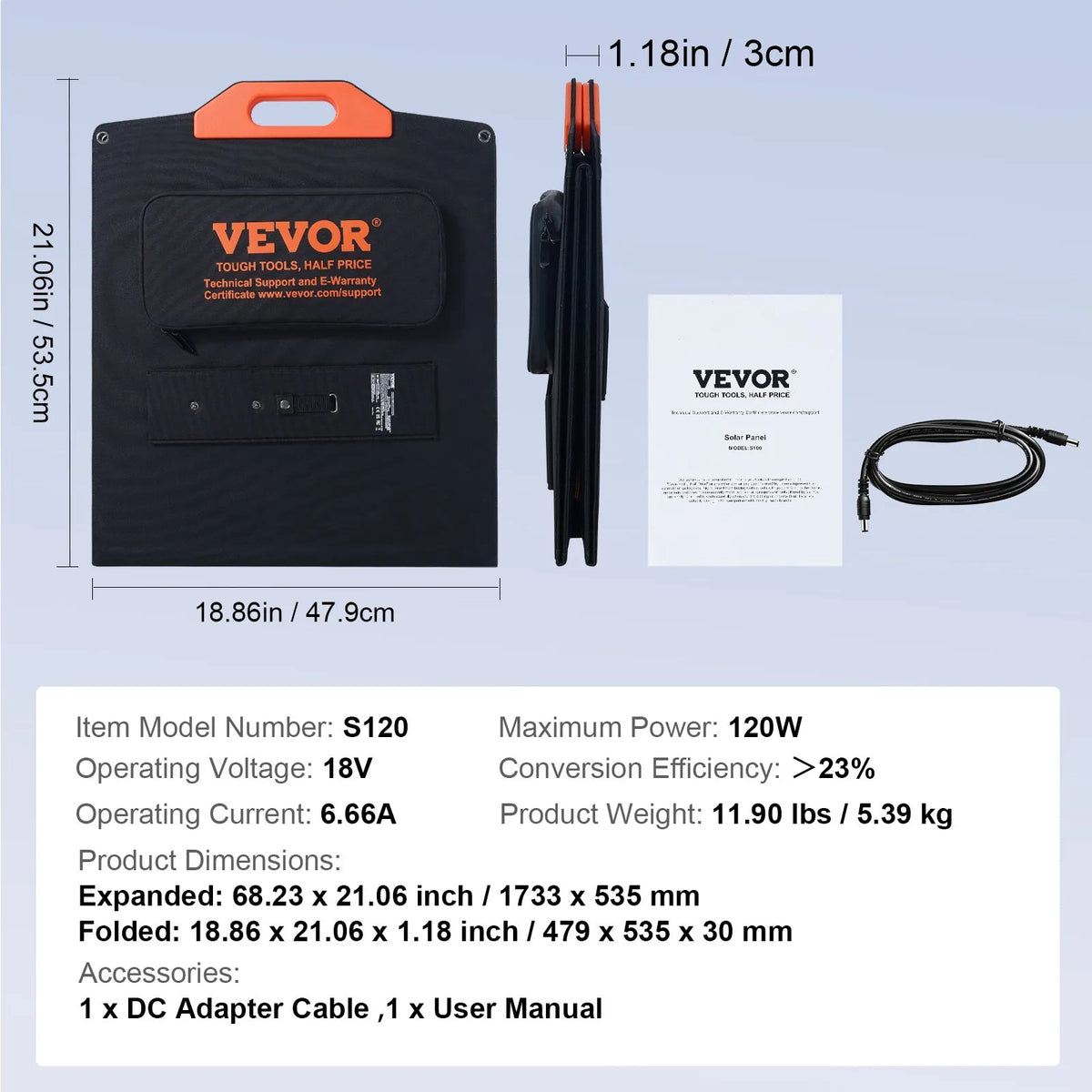 VEVOR Solar Panel 120W — ETFE, Foldable