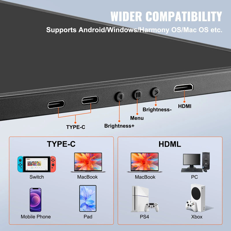 VEVOR Displejs portatīvs klēpjdatora ekrāna paplašinātājs 35,6 cm Full HD 1080p monitors 33–43 cm klēpjdatoriem - ZEMLETES.LV