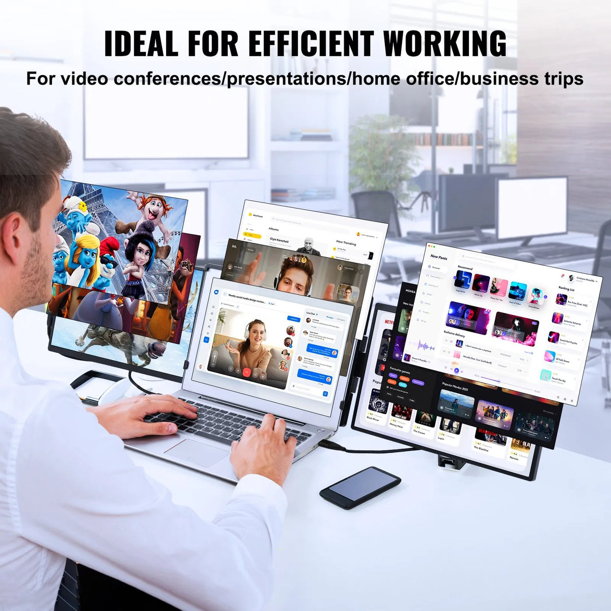 VEVOR Displejs portatīvs klēpjdatora ekrāna paplašinātājs 35,6 cm Full HD 1080p monitors 33–43 cm klēpjdatoriem - ZEMLETES.LV
