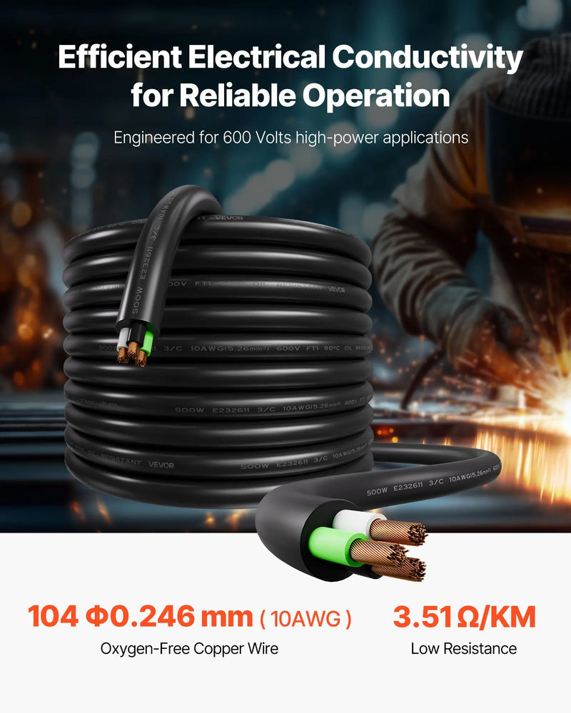 Strāvas pagarinātājs VEVOR 50 FT (15,2 m), 10AWG, premium klases vara kabelis
