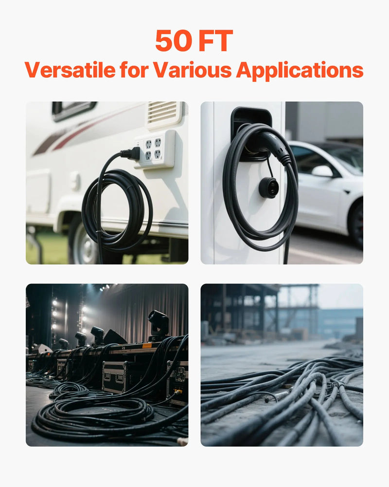 Strāvas pagarinātājs VEVOR 50 FT (15,2 m), 10AWG, premium klases vara kabelis