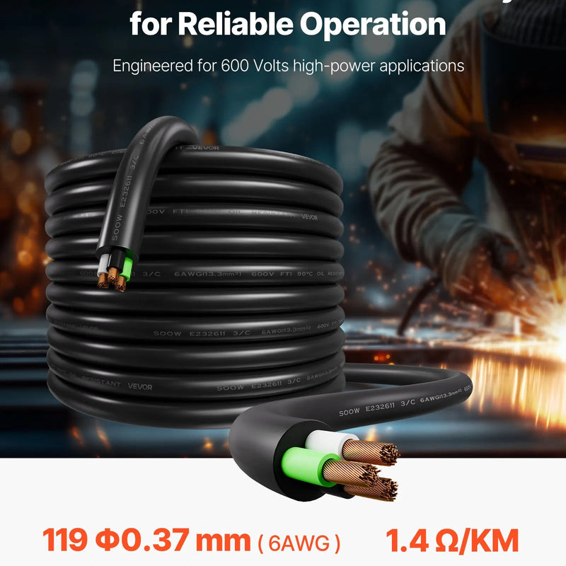 VEVOR Strāvas pagarinātājs VEVOR 25 FT (7,6 m), 6AWG, premium klases vara kabelis